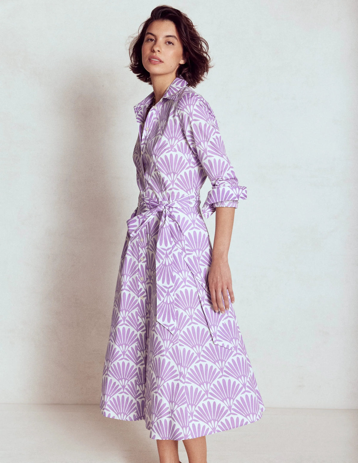 Amy Cotton Midi Shirt Dress-Pretty Violet, Deco Palm