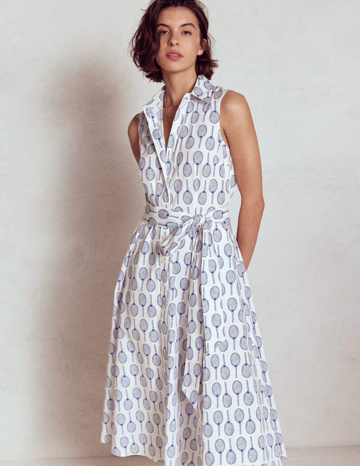 Amy Sleeveless Shirt Dress-Ivory, Tennis