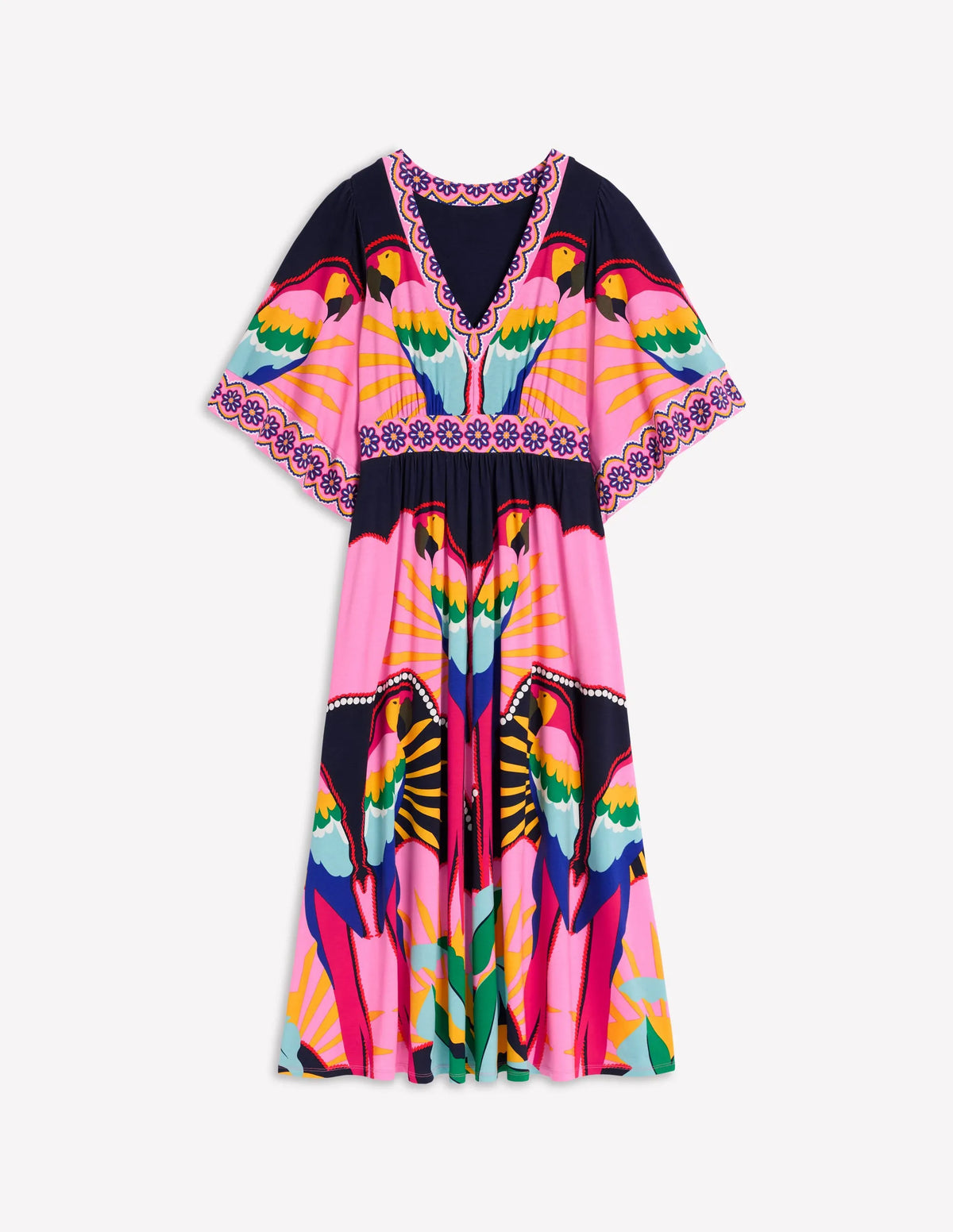 Maya Kimono Jersey Maxi Dress-Multi, Paradise Parrot