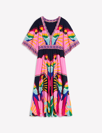 Maya Kimono Jersey Maxi Dress-Multi, Paradise Parrot