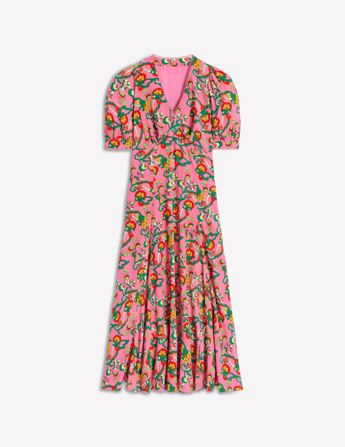 Rosie Godet Tea Dress-Pink Rose, Foliage Trail