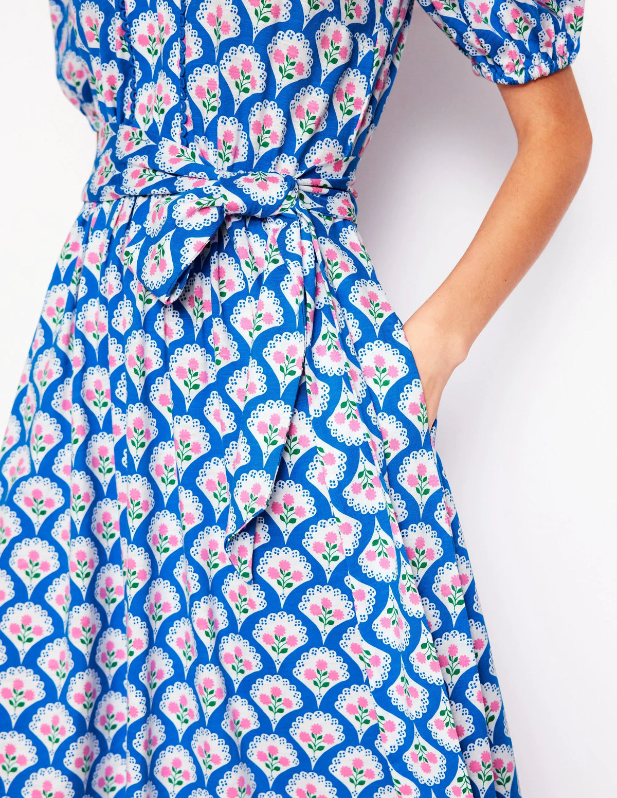 Sofia Trim Jersey Midi Dress-Bright Blue, Blossom Terrace