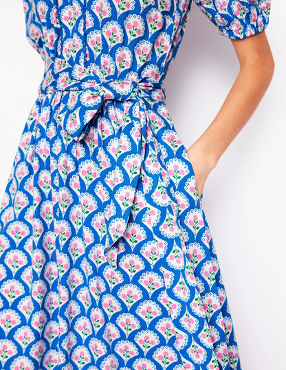 Sofia Trim Jersey Midi Dress-Bright Blue, Blossom Terrace