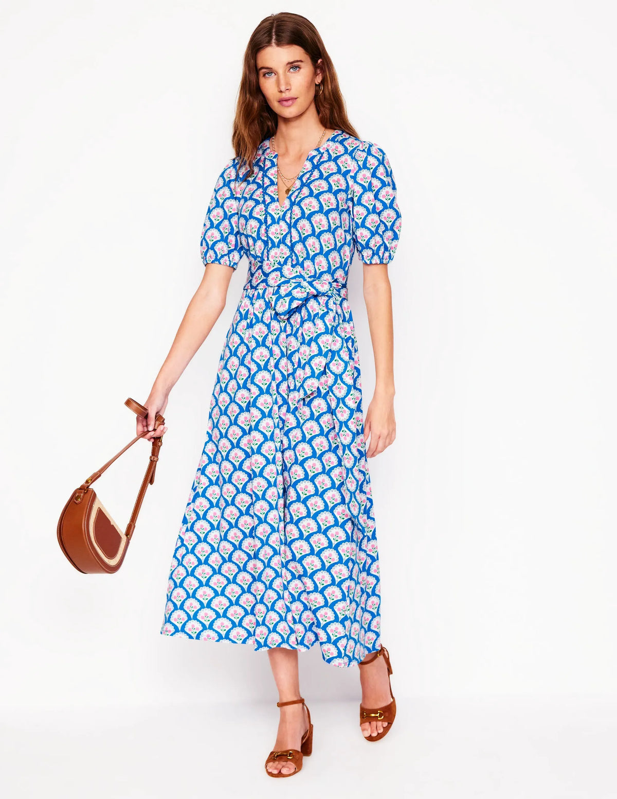 Sofia Trim Jersey Midi Dress-Bright Blue, Blossom Terrace