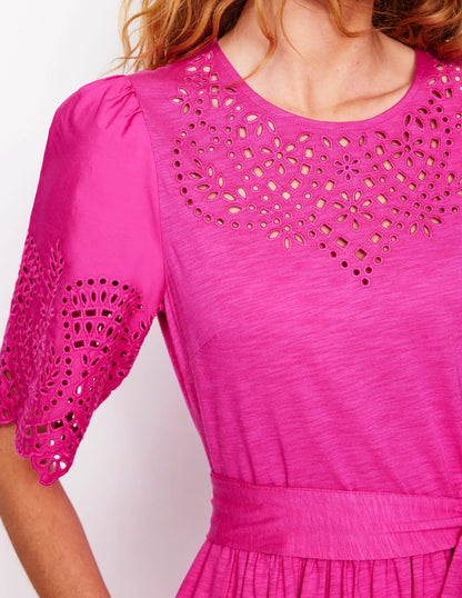 Isabel Broderie Mix maxi Dress-Cosmos Pink