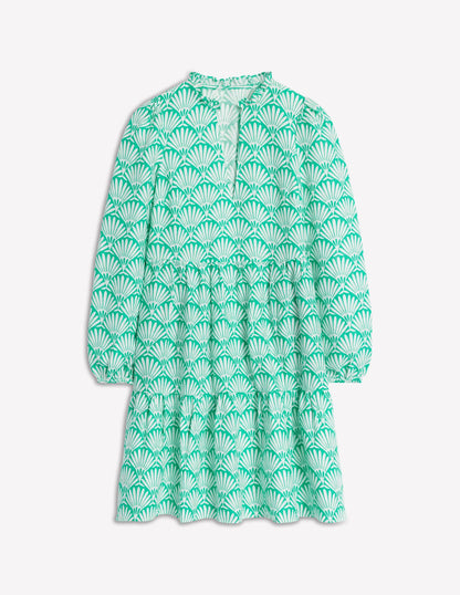 Esme Linen Mini Dress-Aquamarine Blue, Deco Palm