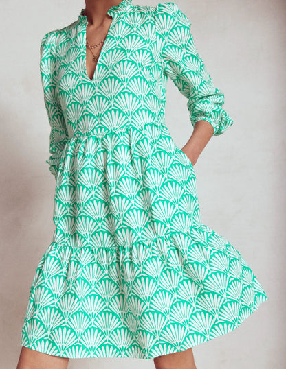 Esme Linen Mini Dress-Aquamarine Blue, Deco Palm