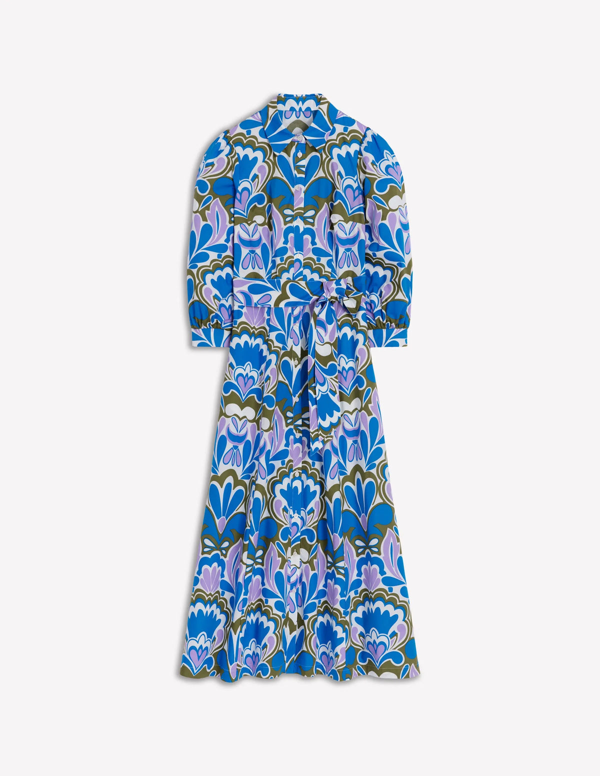 Clara Cotton Shirt Dress-Kingfisher Blue, Freesia Stamp