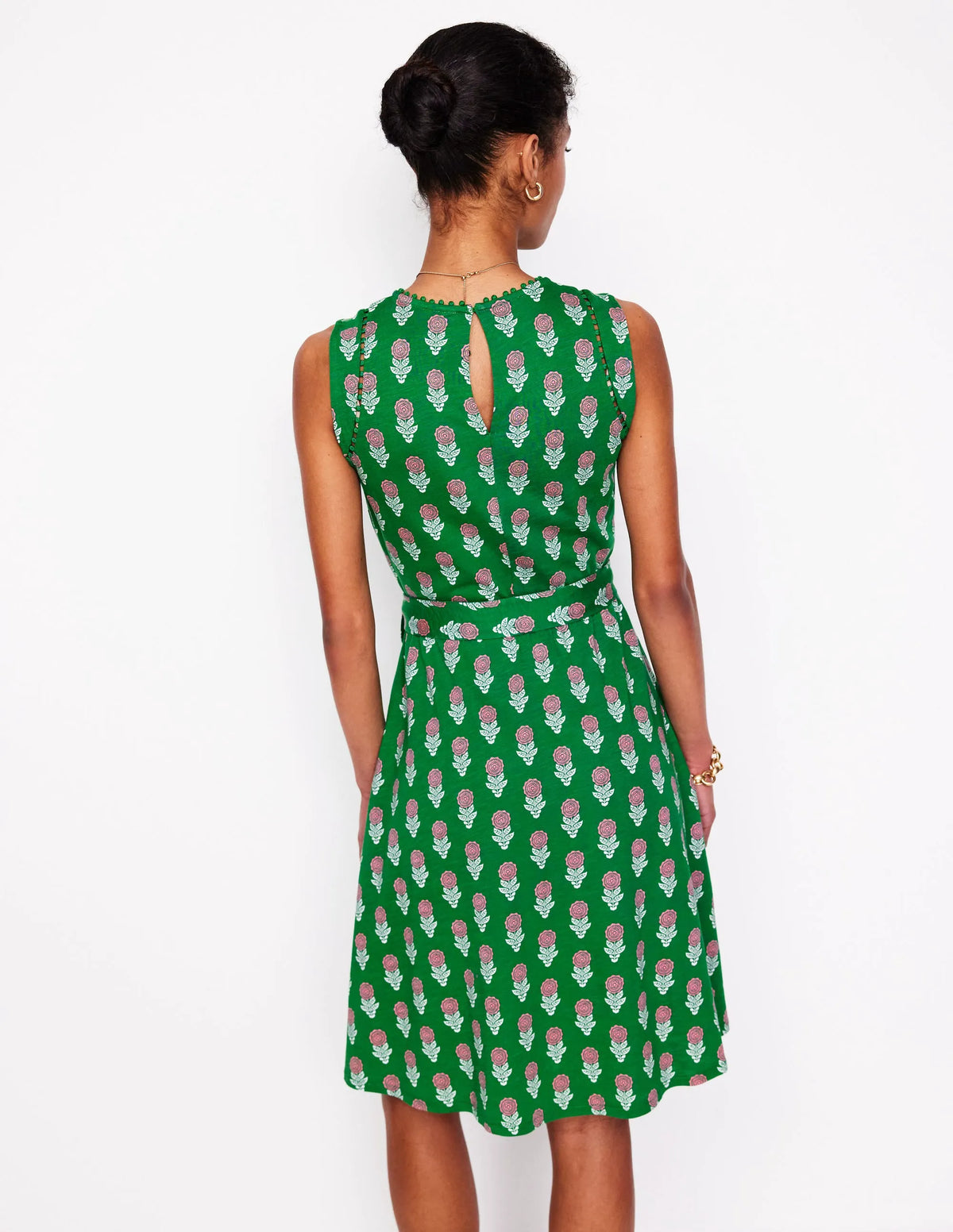 Mila Trim Short Jersey Dress-Rich Emerald, Dahlia Sprig