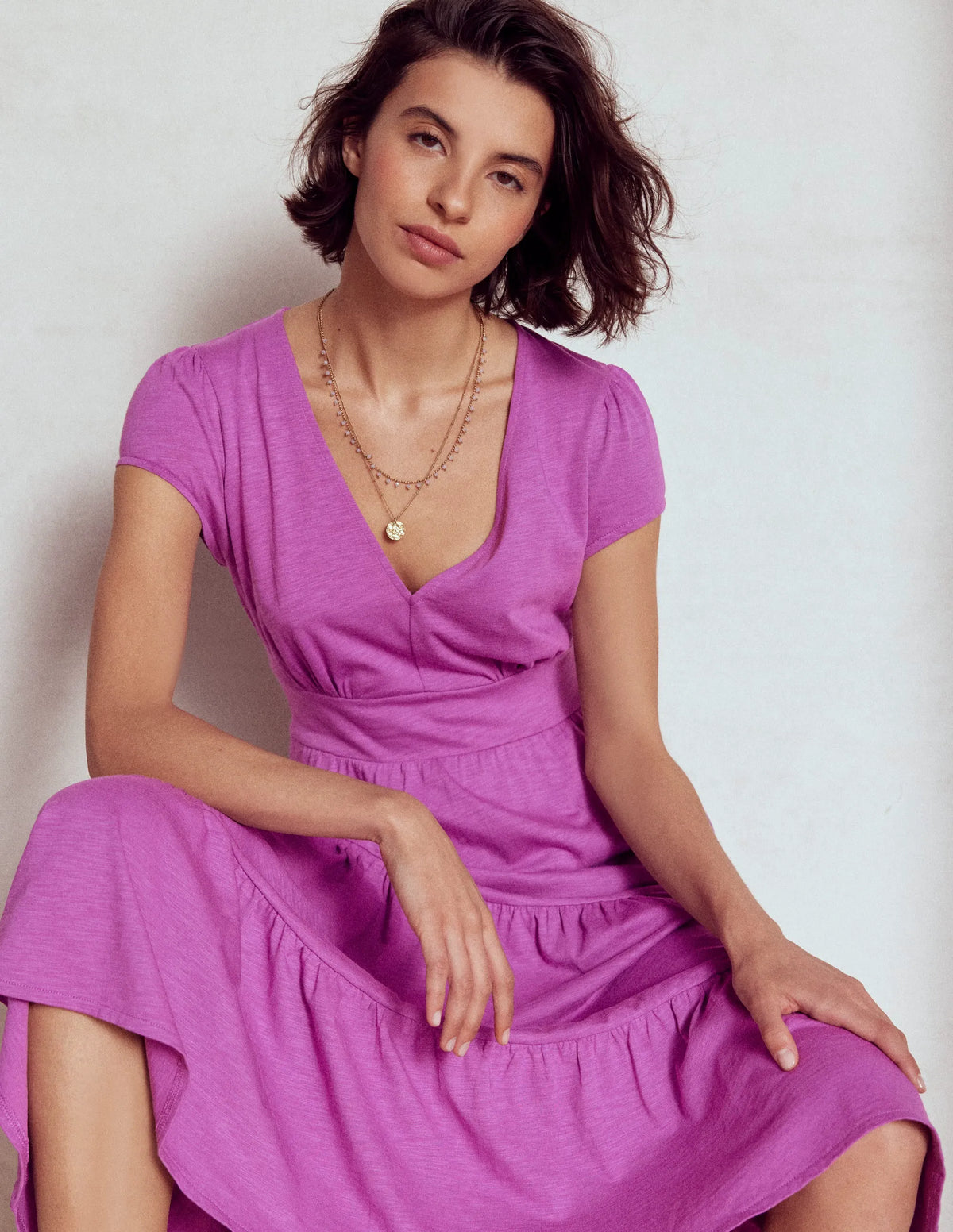 Eloise Tiered Jersey Dress-Foxglove Purple