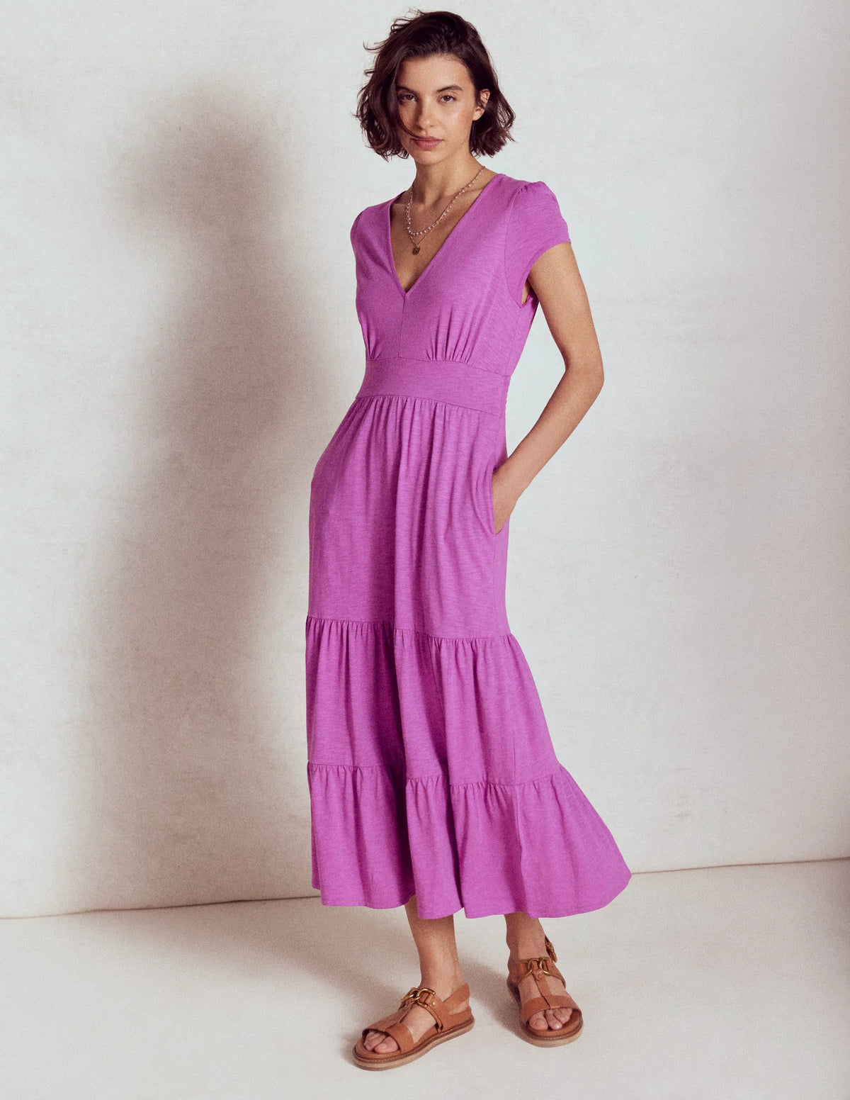 Eloise Tiered Jersey Dress-Foxglove Purple