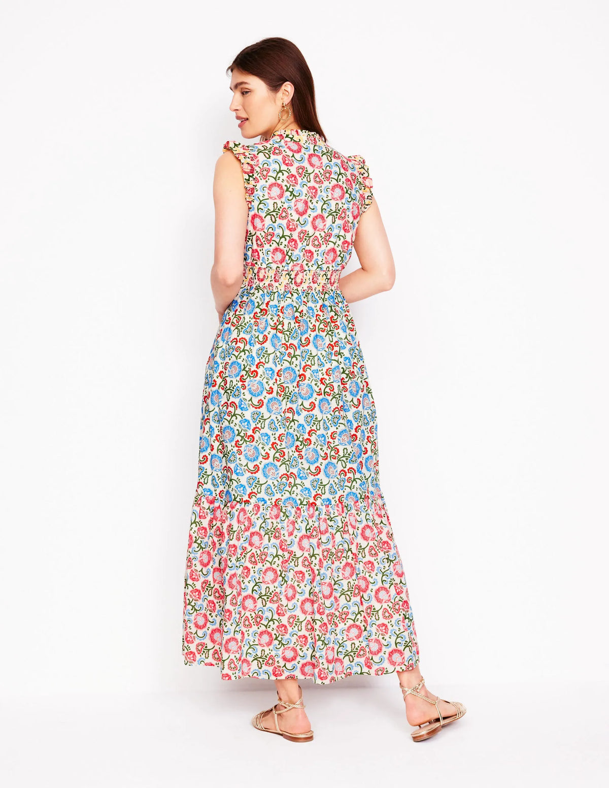 Wren Tiered Midi Dress-Ivory, Garden Vine