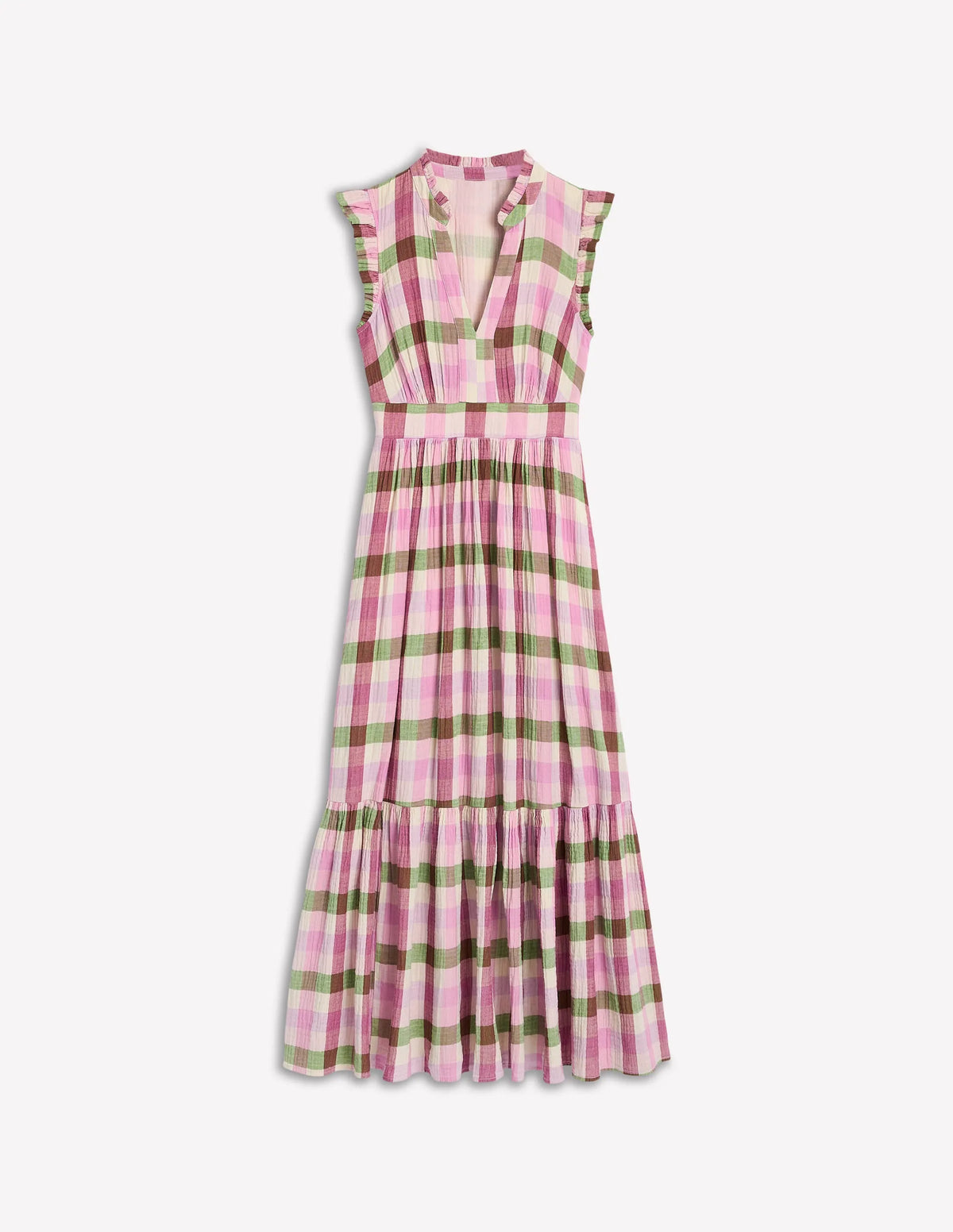 Wren Double Cloth Midi Dress-Pink and Green Multigingham