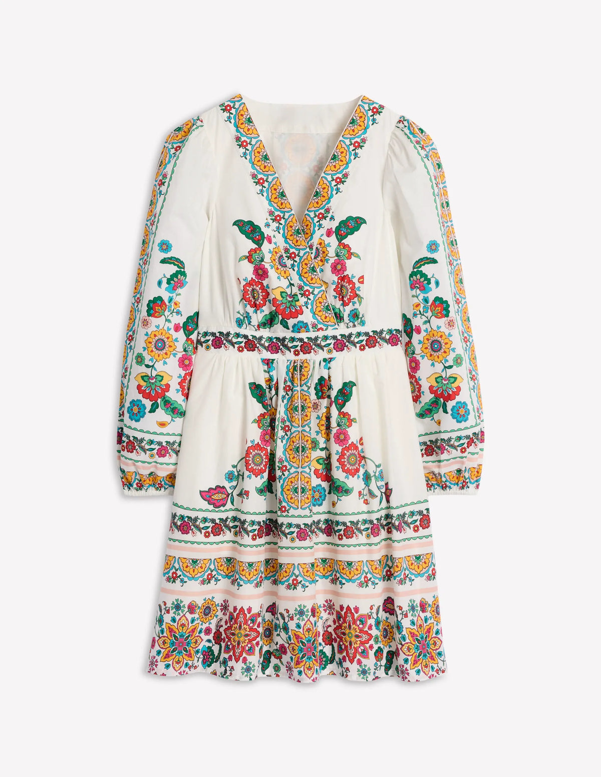 Mya Cotton Short Dress-Ivory, Botanical Sprig