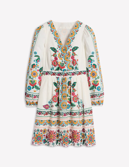 Mya Cotton Short Dress-Ivory, Botanical Sprig