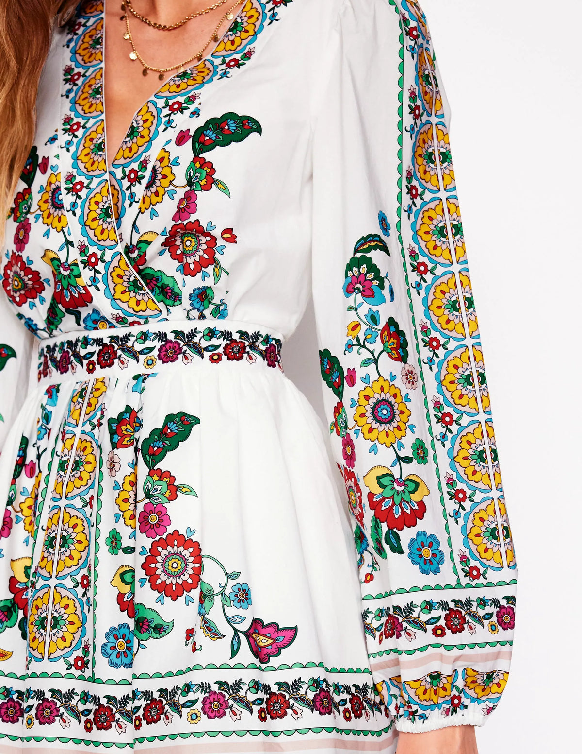 Mya Cotton Short Dress-Ivory, Botanical Sprig