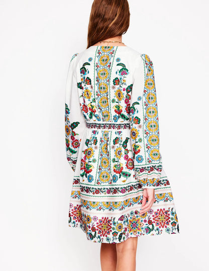 Mya Cotton Short Dress-Ivory, Botanical Sprig