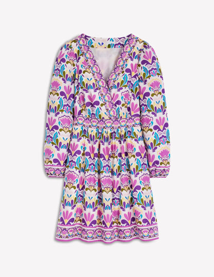 Mya Cotton Short Dress-Royal Purple, Freesia Stamp