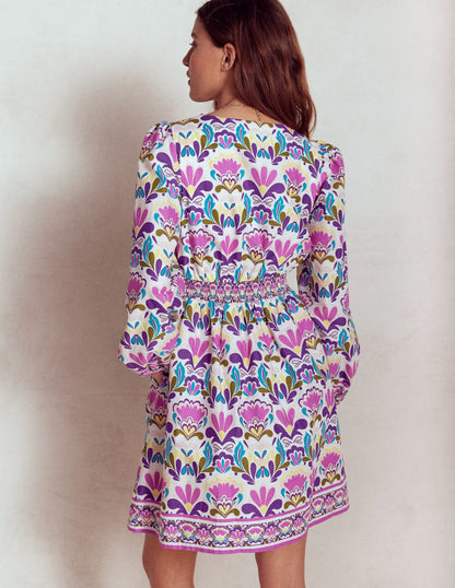 Mya Cotton Short Dress-Royal Purple, Freesia Stamp