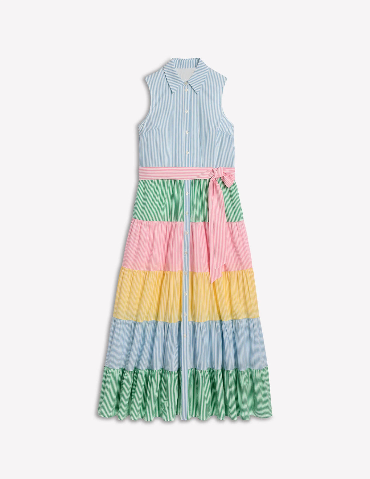 Multi Tiered Shirt Dress-Duck Egg Blue Stripe