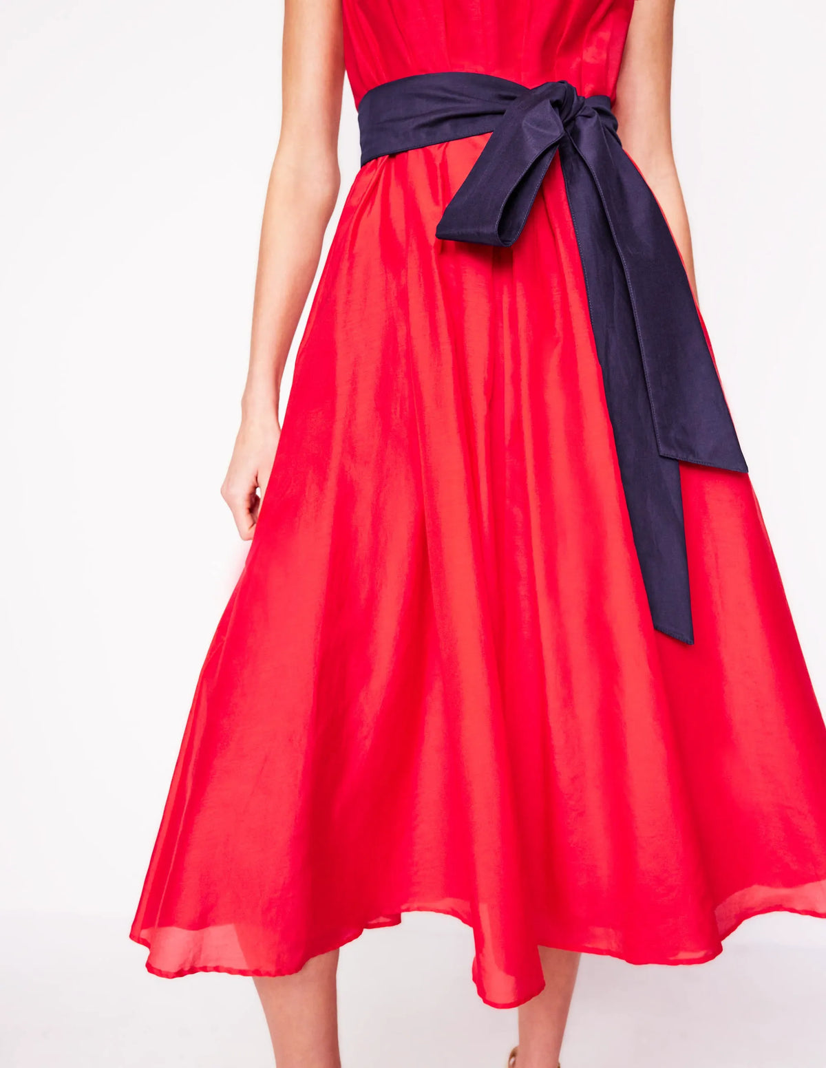 Pleated Sleeveless Dress-Poppy Red