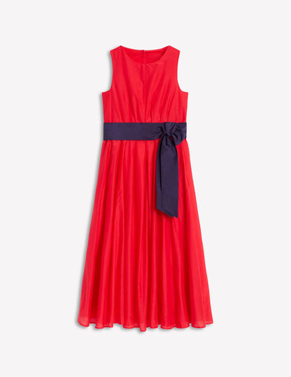 Pleated Sleeveless Dress-Poppy Red