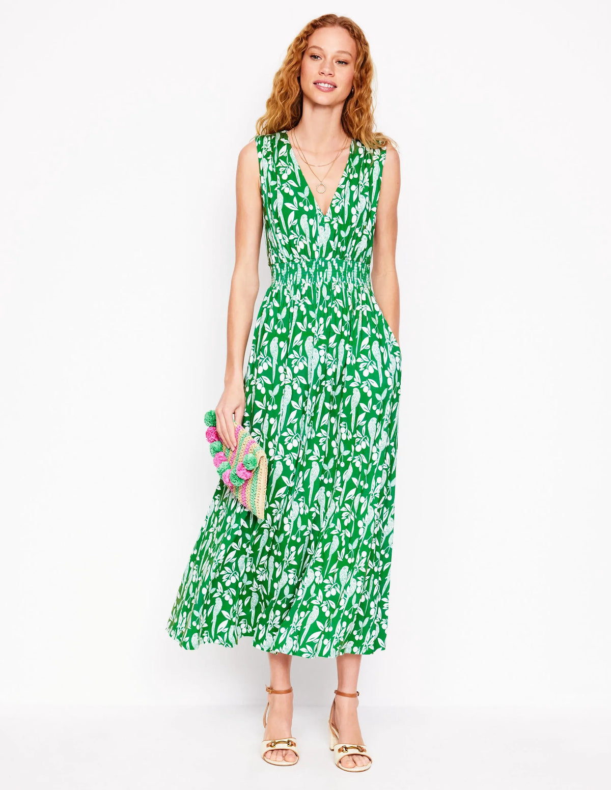 Paloma Jersey Maxi Dress-Rich Emerald, Parrot Pop