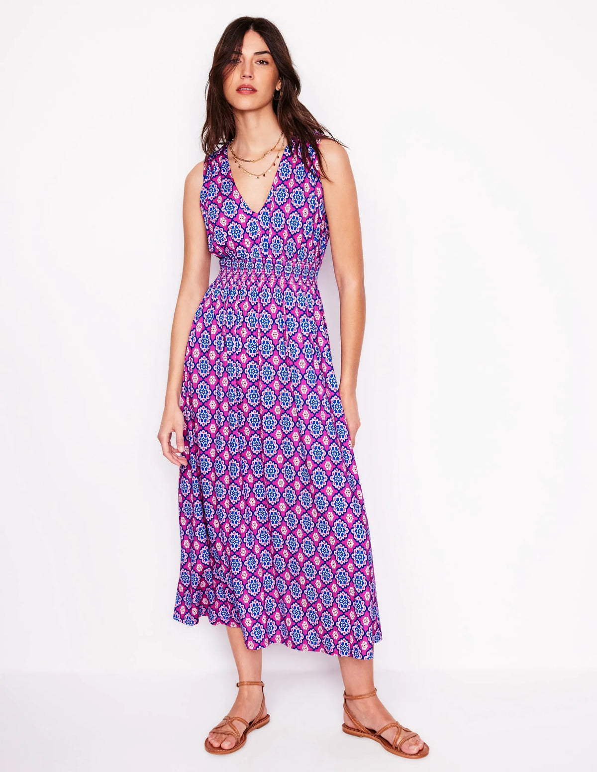 Paloma Jersey Maxi Dress-Cosmos Pink, Bloom Geo