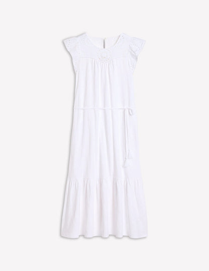 Juliet Broderie Midi Dress-White