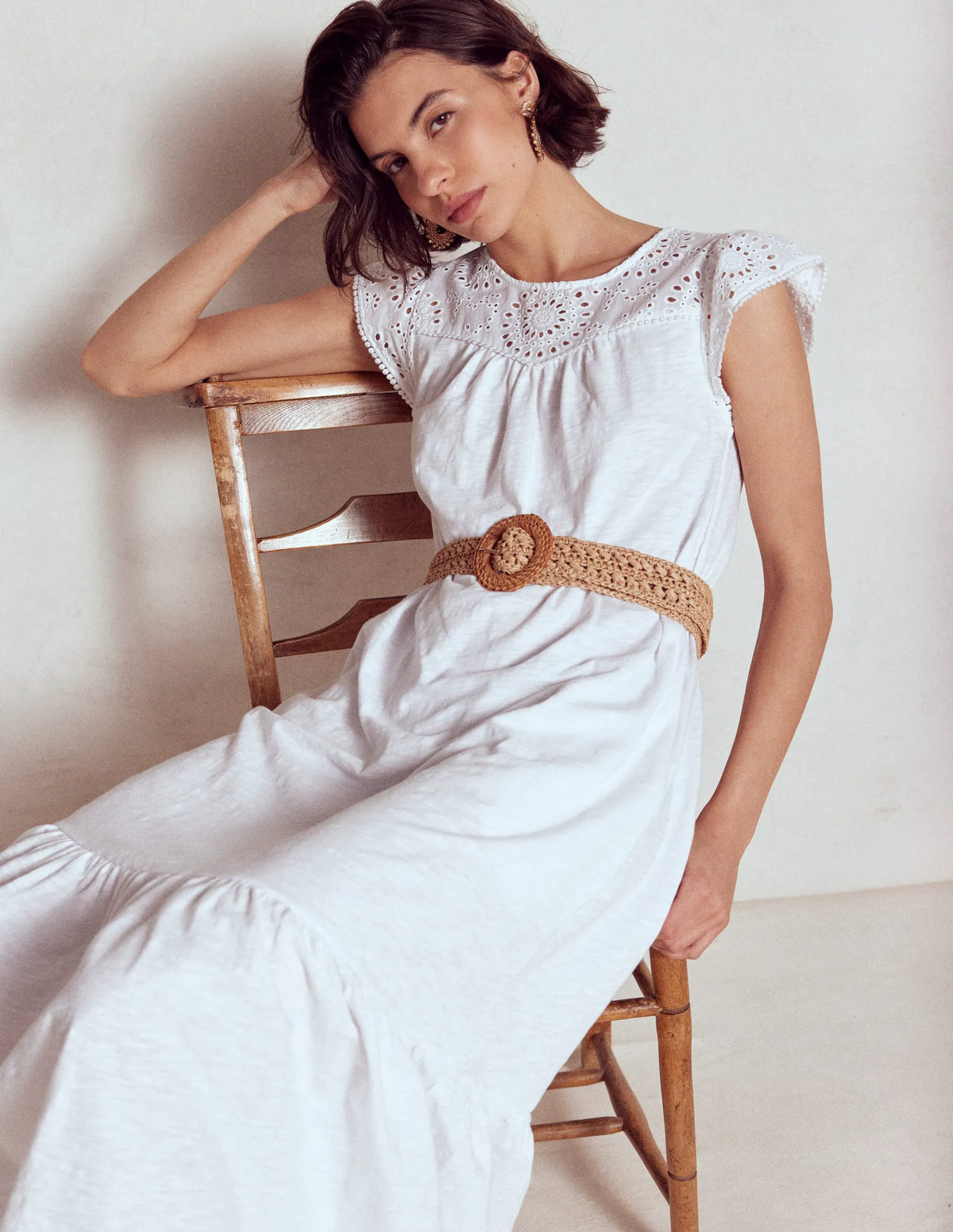 Juliet Broderie Midi Dress-White