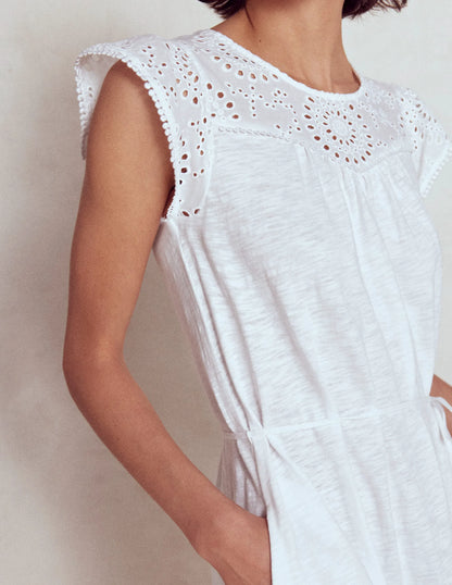 Juliet Broderie Midi Dress-White
