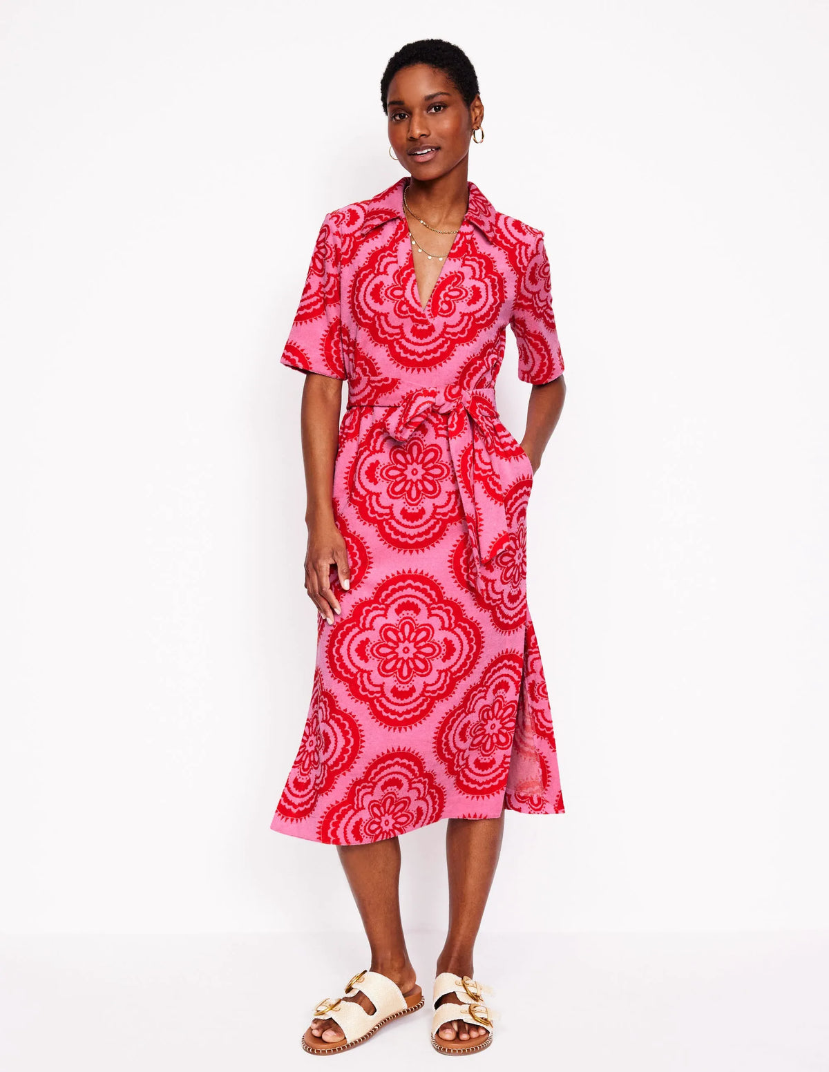 Collared Notch Towel Dress-Pink Rose, Botanic Blush