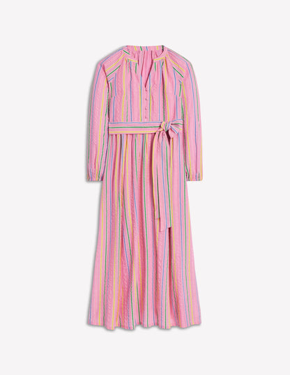Faye Cotton Maxi Dress-Sorbet Pink, Seersucker Stripe