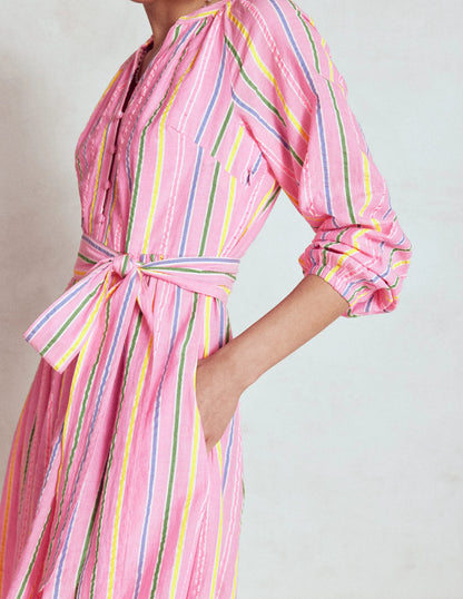 Faye Cotton Maxi Dress-Sorbet Pink, Seersucker Stripe