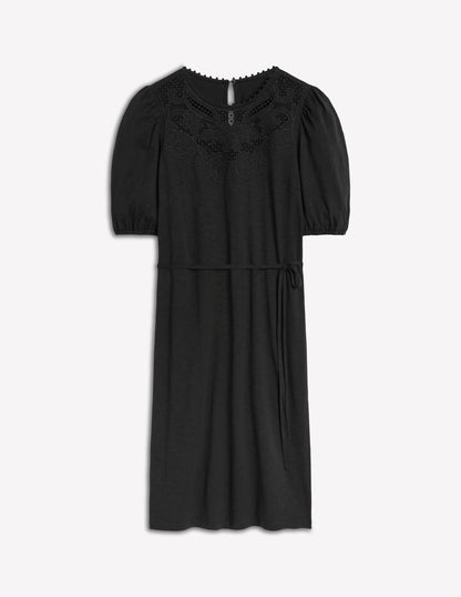 Cutwork Detail Short Dress-Black