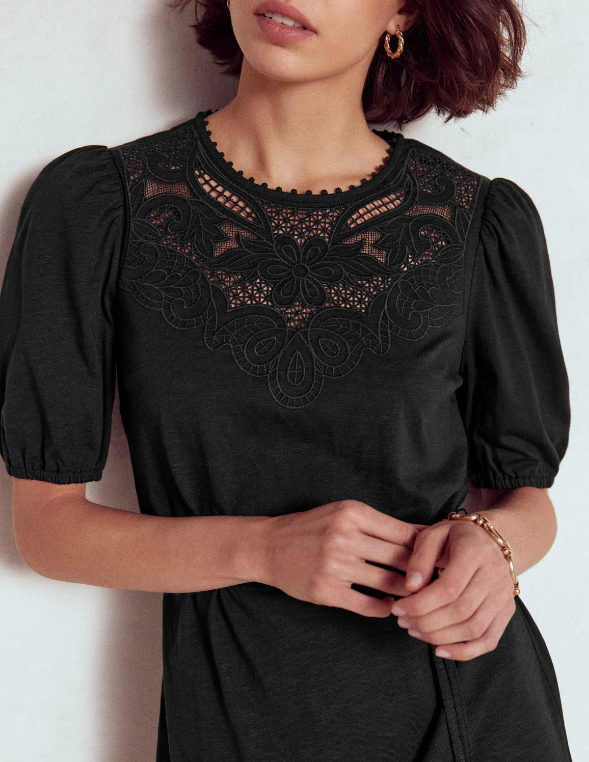 Cutwork Detail Short Dress-Black