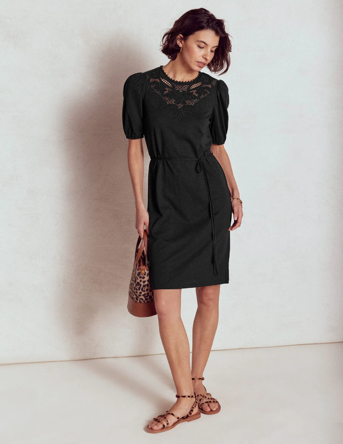 Cutwork Detail Short Dress-Black