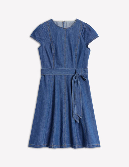Imo Denim Godet Short Dress-Mid Vintage Denim