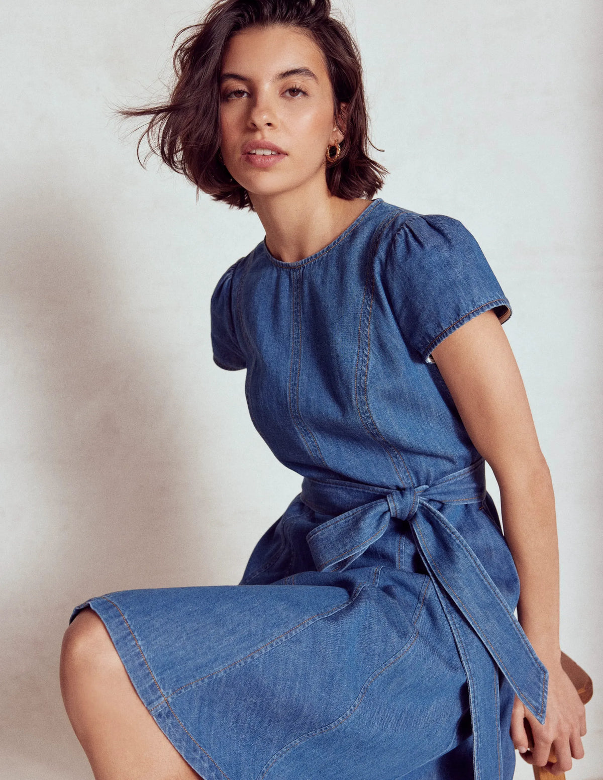 Imo Denim Godet Short Dress-Mid Vintage Denim