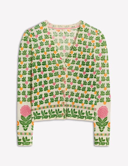 Liv V-Neck Linen Cardigan-Warm Ivory, Dahlia Garden