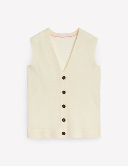 V-Neck Linen Waistcoat-Warm Ivory