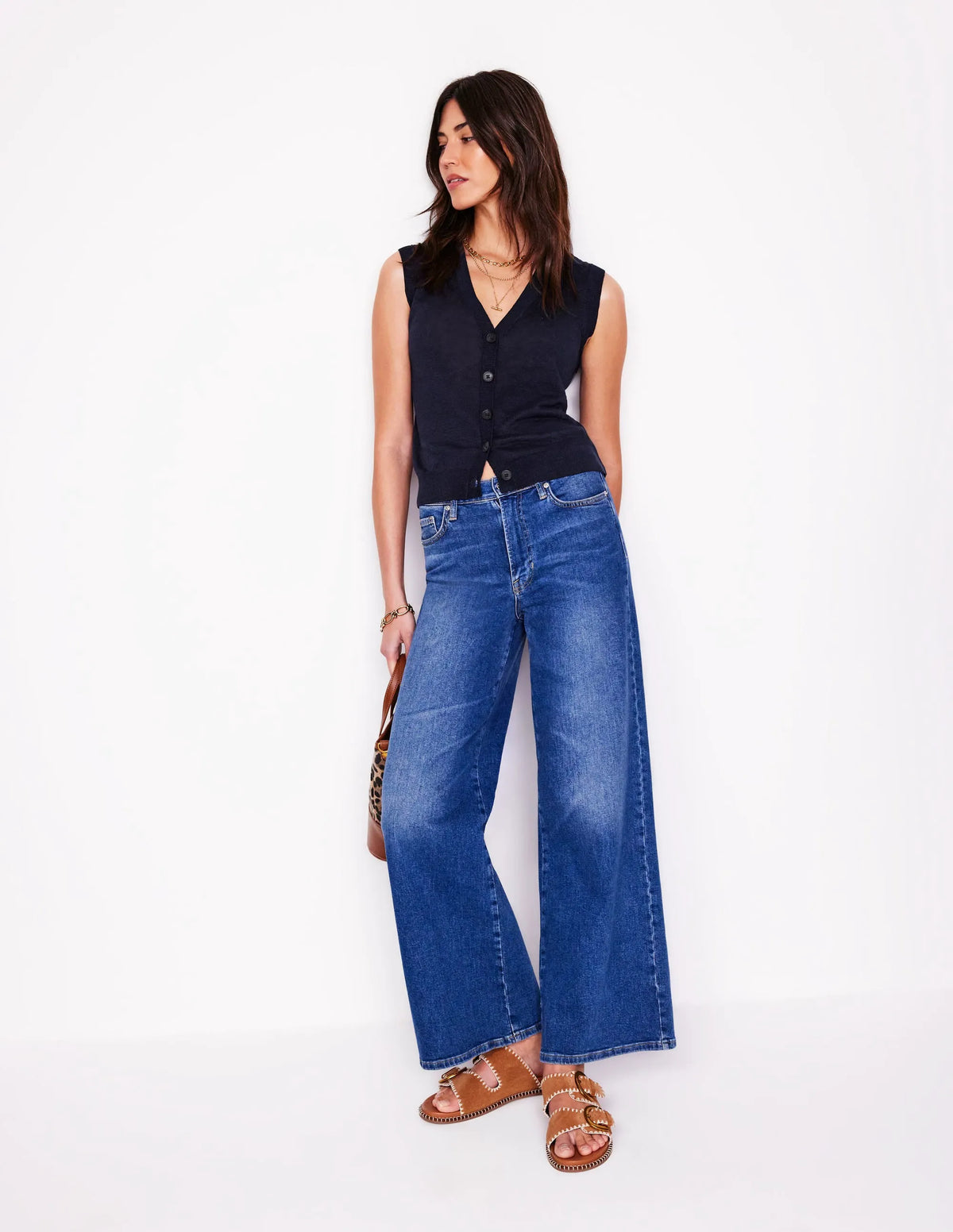 V-Neck Linen Waistcoat-Navy