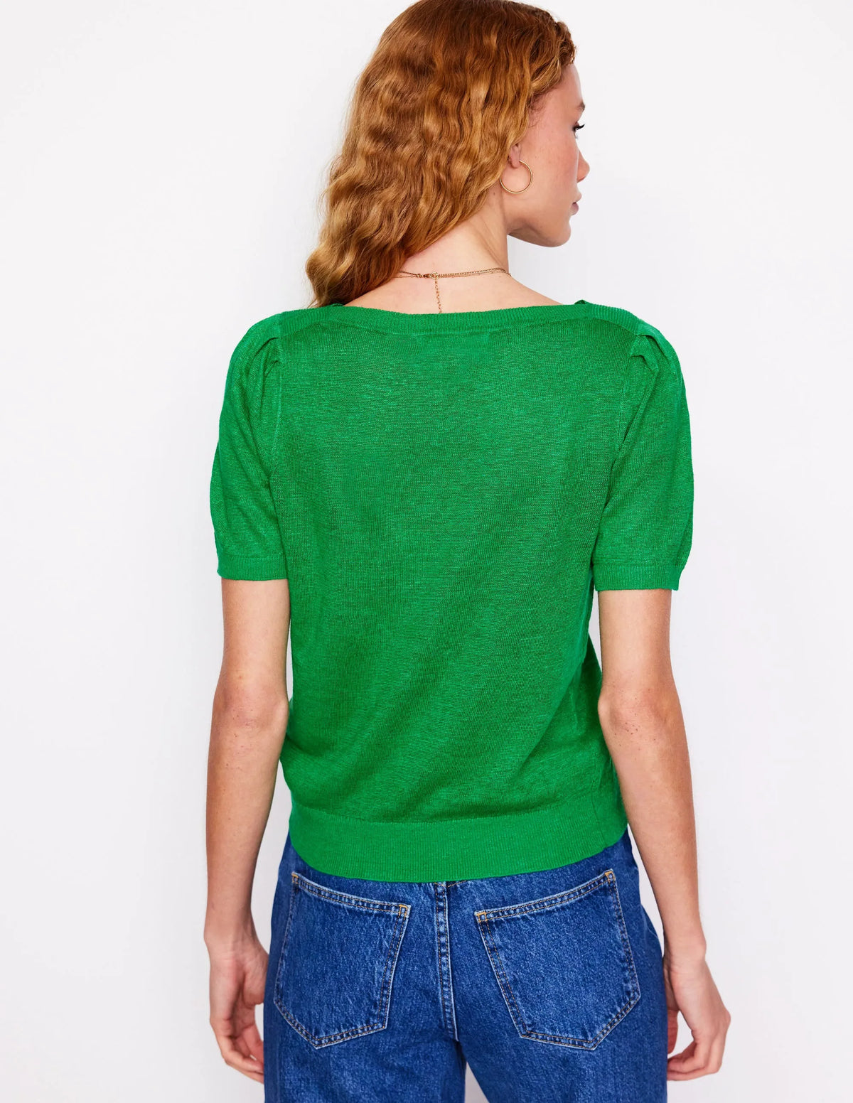 Liv Boat Neck Linen T-Shirt-Sapling Green