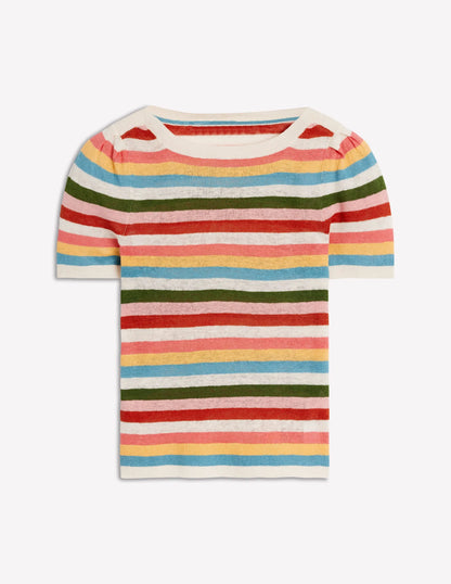 Liv Boat Neck Linen T-Shirt-Soft Multistripe Small