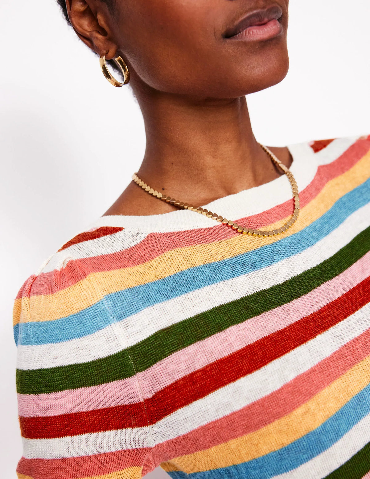 Liv Boat Neck Linen T-Shirt-Soft Multistripe Small