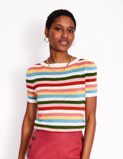 Liv Boat Neck Linen T-Shirt-Soft Multistripe Small