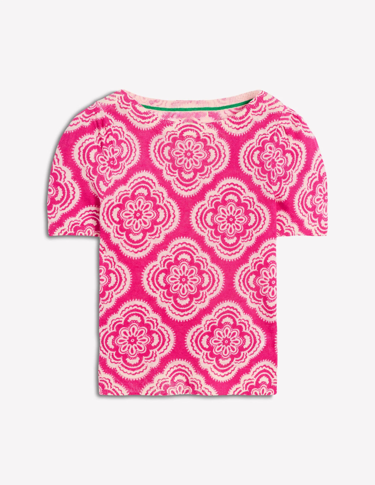 Liv Boat Neck Linen T-Shirt-Pink Peony, Botanic Blush