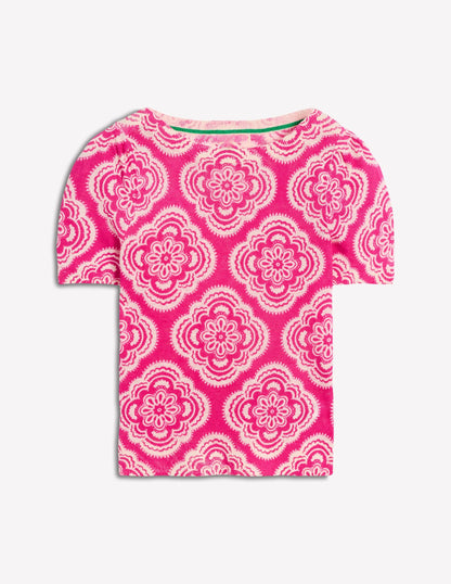 Liv Boat Neck Linen T-Shirt-Pink Peony, Botanic Blush