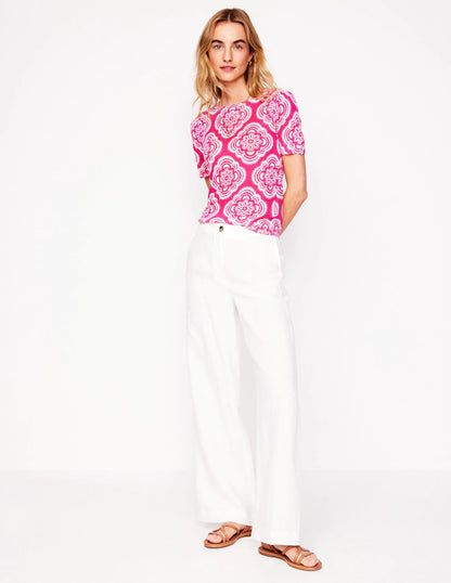 Liv Boat Neck Linen T-Shirt-Pink Peony, Botanic Blush