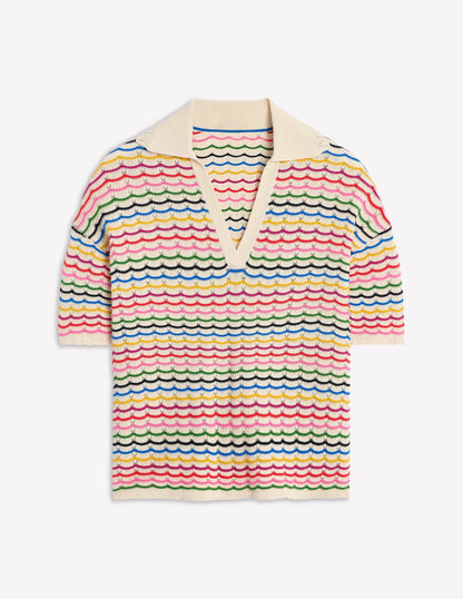 Collared Henley Sweater-Multi, Rainbow